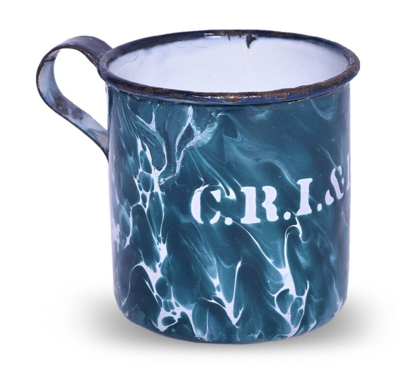 Chicago Rock Island & Pacific Railroad Enamelware Marbled Swirl Drinking Cup