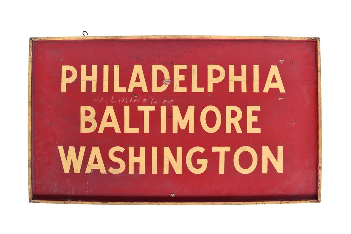 Pennsylvania Railroad Wooden Gate Sign - Philadelphia - Baltimore - Washington