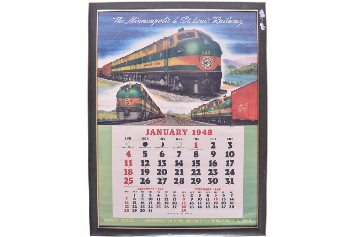 Framed 1948 Minneapolis and St. Louis Railroad Calendar