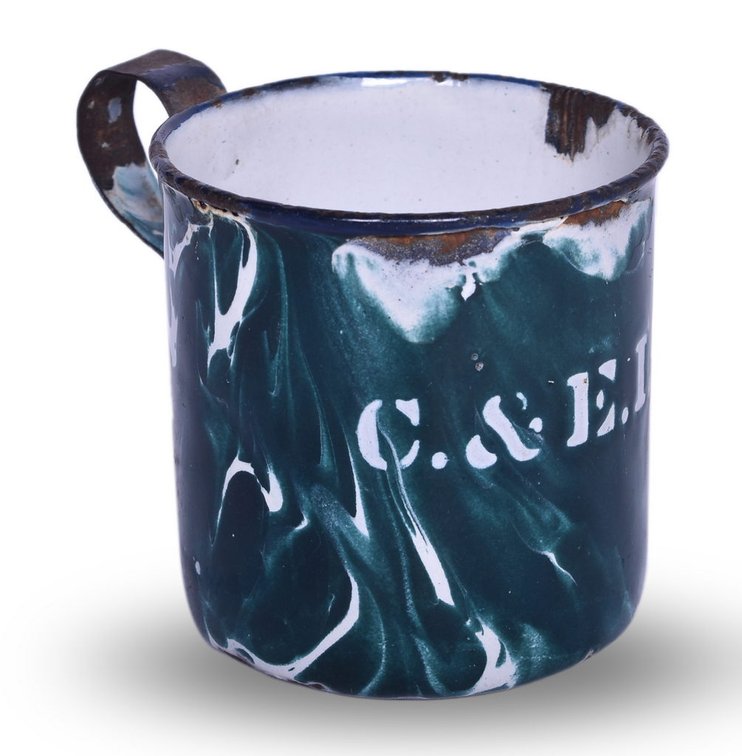Chicago & Eastern Illinois Railroad Enamelware Green Swirl Drinking Cup