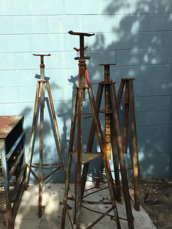 Group of Five Automotive Exhaust and Work Tripod Stands/ Jacks
