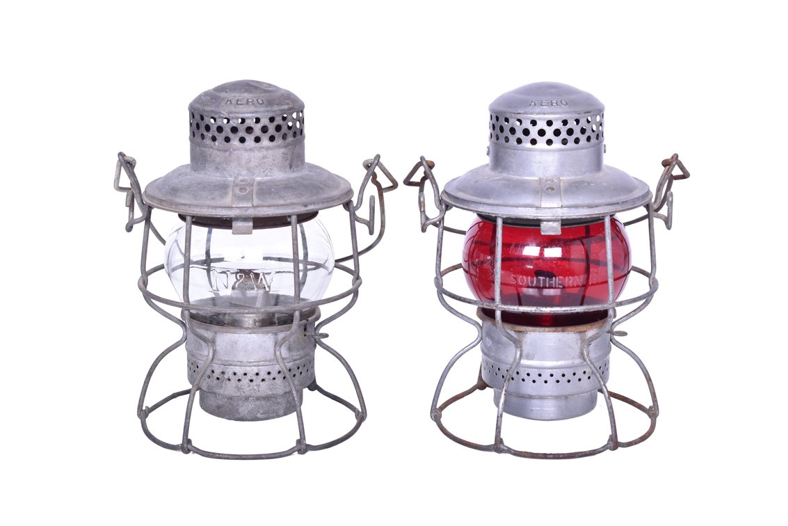 Pair of Adlake Kero Railroad Lanterns - Southern and Norfolk and Western Railroad