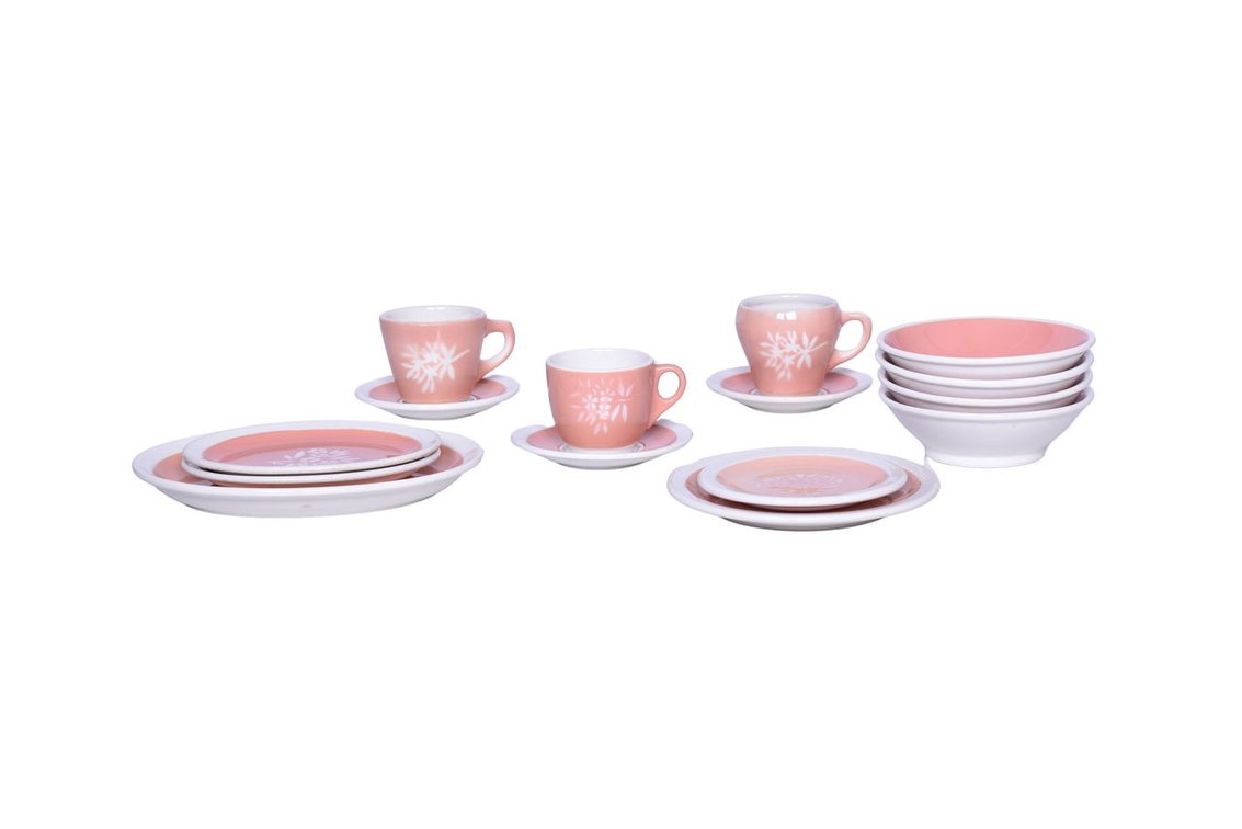 Fifteen Pieces of Illinois Central Railroad China Coral Coffee Cups, Saucers, Bowls, Oval Platters, Bread Plate, Etc.