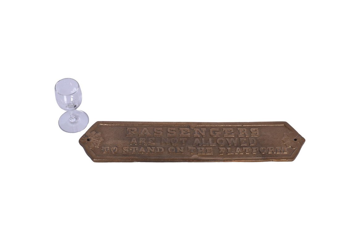 Atchison, Topeka and Santa Fe Railway Cordial Glass and Reproduction Brass Passenger Sign