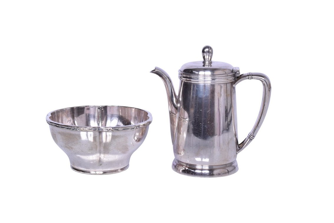 Chicago and North Western Railroad Silver Coffee Pot and Bowl