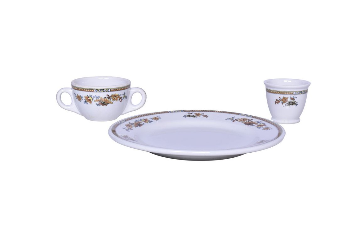Minneapolis St. Paul & Sault Railroad China Logan Dinner Plate, Egg Cup, and Double Handled Bouillon Cup