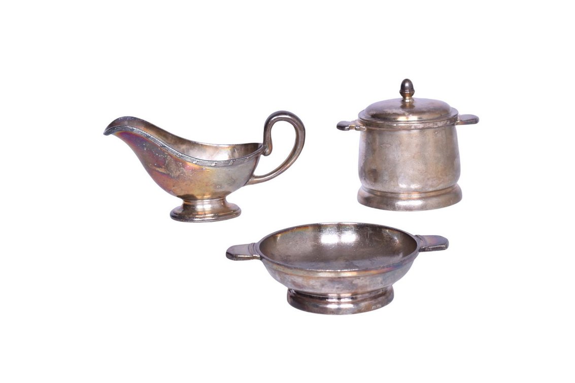 International Silver Illinois Central Railroad Sauce Boat, Sugar Bowl, and Double Handled Bowl