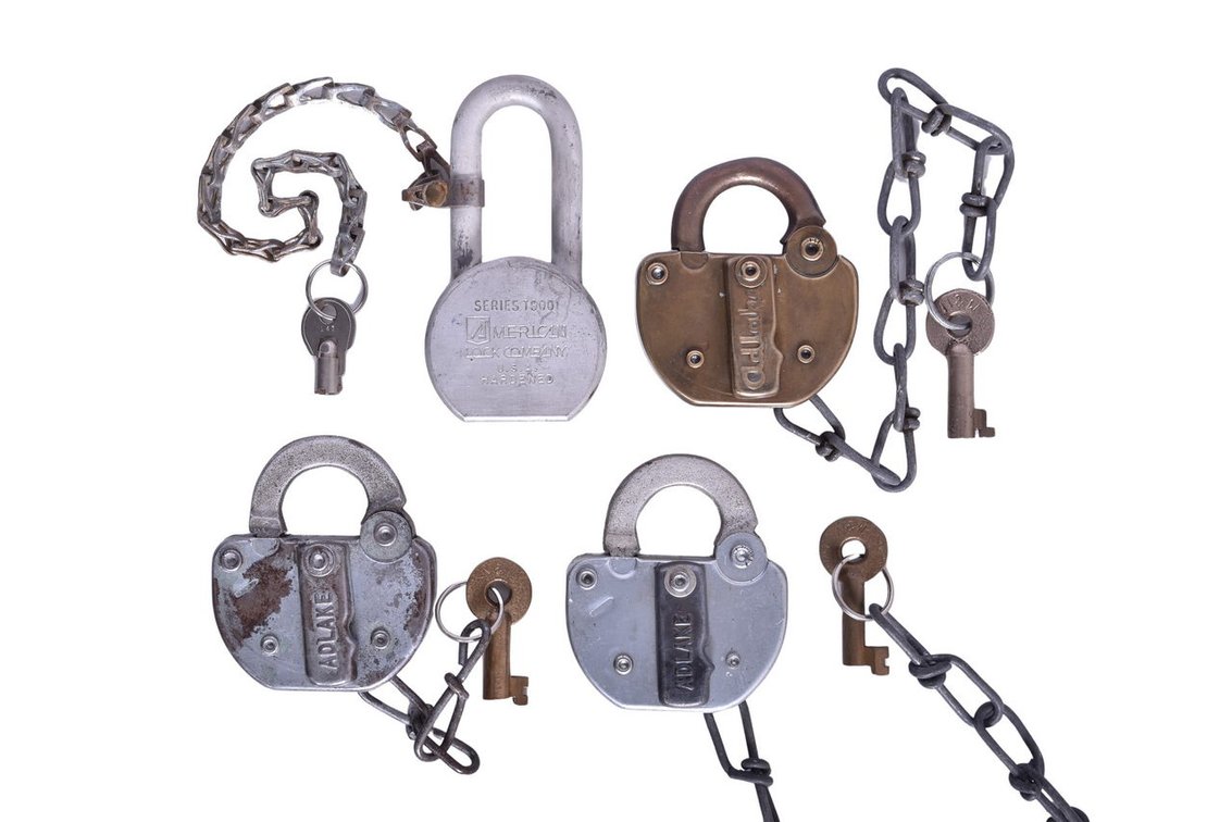 Four Norfolk and Western Railroad Locks - Adlake and American w/ Keys