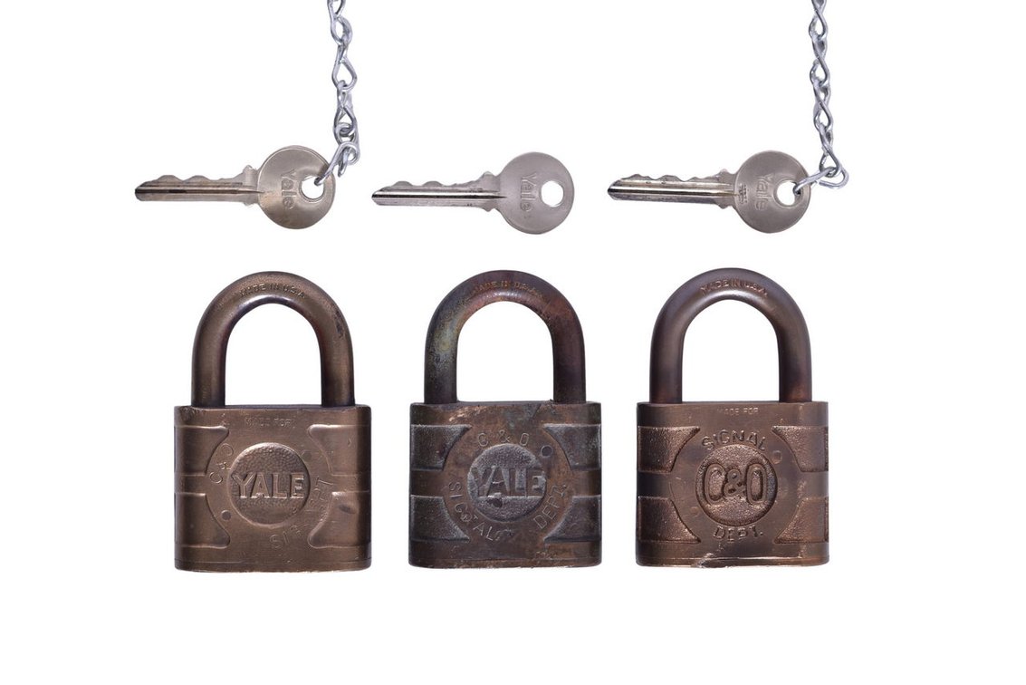 Three Yale Chesapeake and Ohio Railroad Signal Department Brass Locks
