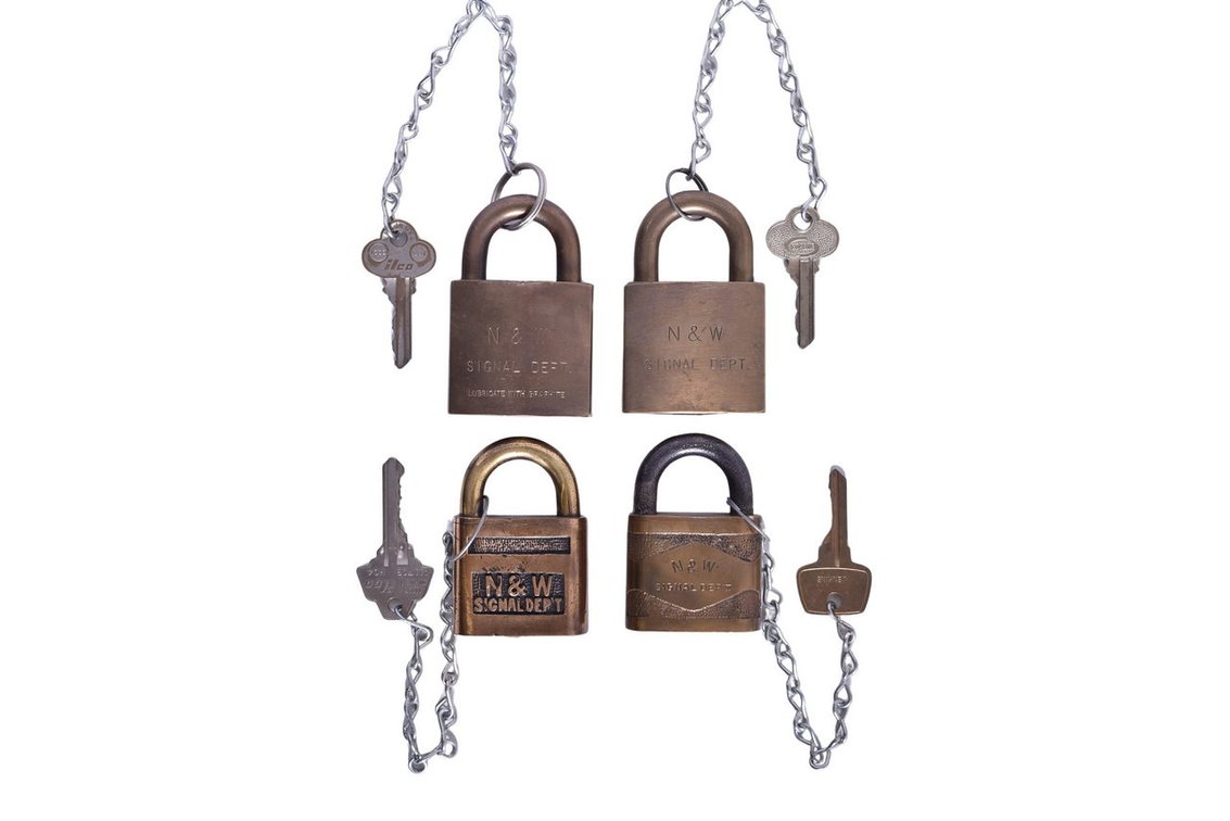 Four Norfolk and Western Railway Signal Department Brass Locks