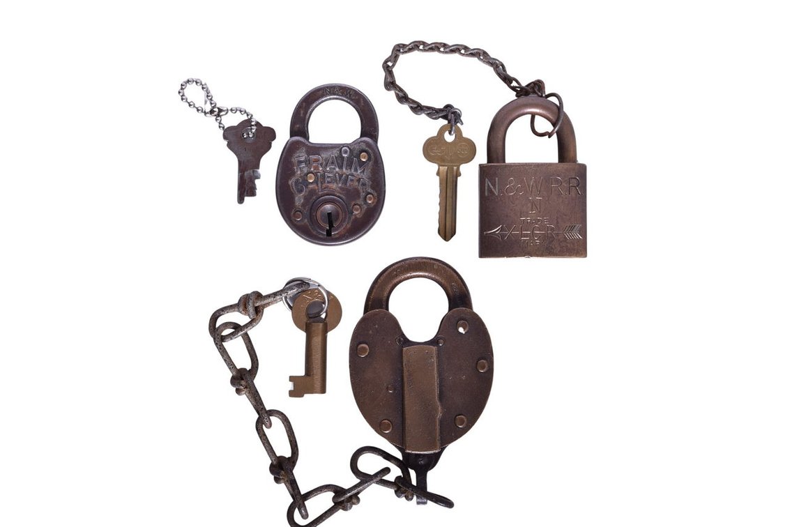 Three Norfolk and Western Locks - Fancy Brass Heart Shaped, XLCR, 6- Lever