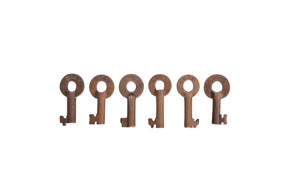 Six Eastern Railroad Keys - Delaware Lackawanna and Western, Erie, Lehigh Valley