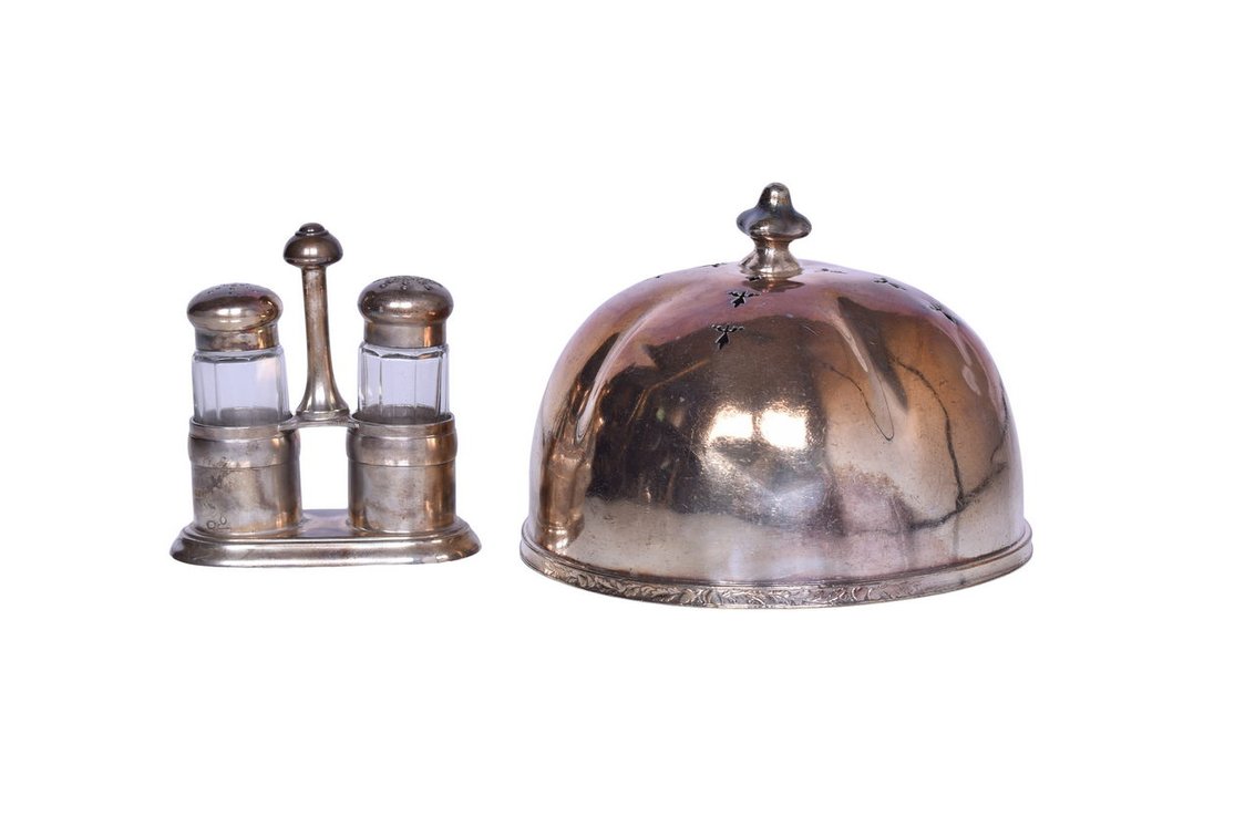 Reed & Barton Illinois Central Railroad Silver Salt & Pepper Caddy w/ Shakers and Hot Food Cover