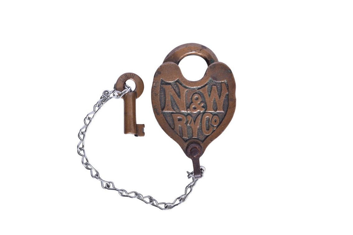 Heart-Shaped Norfolk and Western Railway FS Hardware Brass Lock with Key