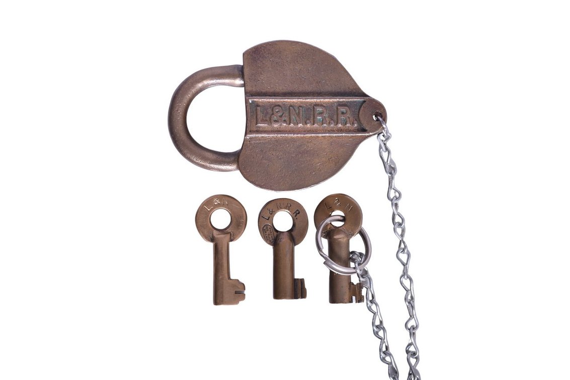 Louisville and Nashville Railroad Brass Heart Shaped Lock w/ Keys