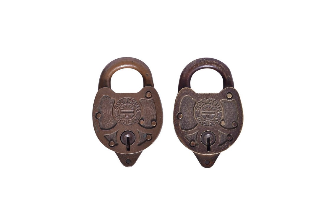 Pair of Southern Pacific Railroad Brass Sunset Logo Locks