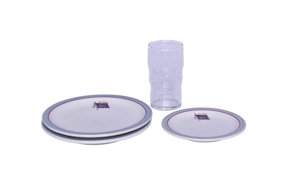 Four Pieces of Wabash Railroad China Banner Plates and Drinking Glass
