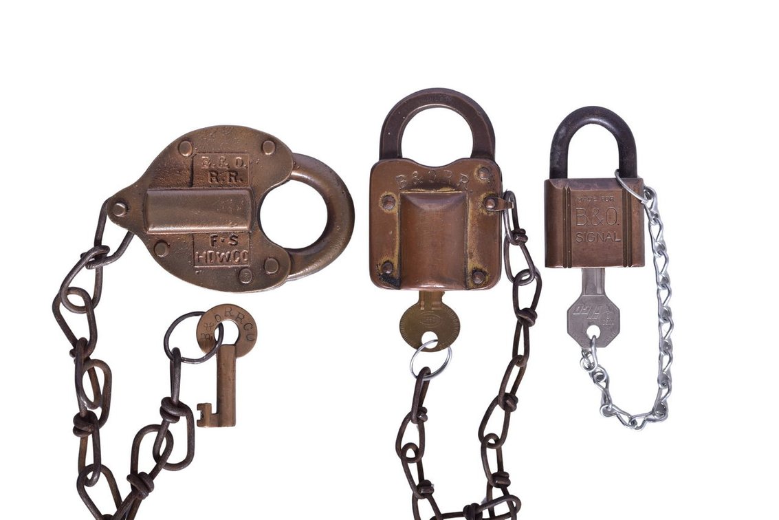 Three Baltimore and Ohio Railroad Brass Locks w/ Keys