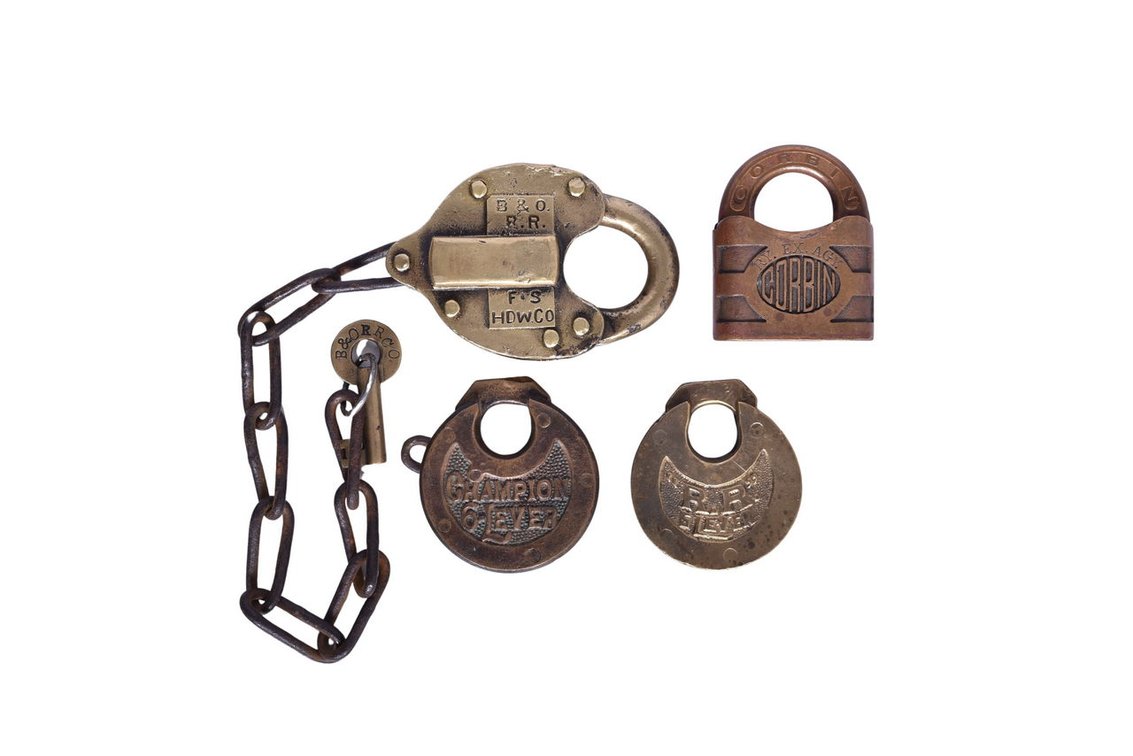 Four Railroad Locks - F-S B&O, Railway Express Agency, RR 6 Lever