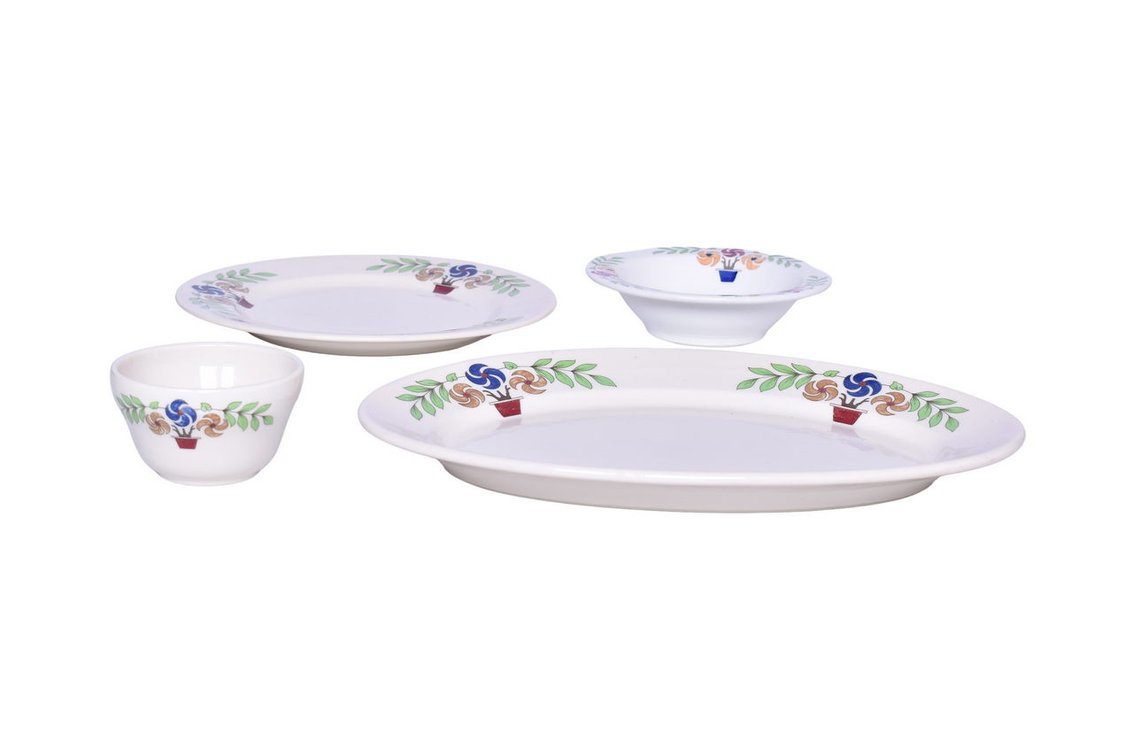 Four Pieces of Great Northern Railroad China Oriental Oval Platter, Dinner Plate, Bowl, and Bouillon Cup