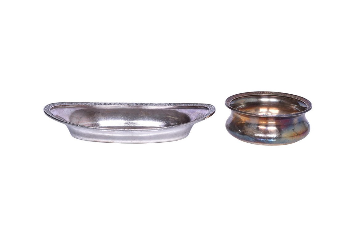 Reed and Barton Illinois Central Railroad Silver Oval Bread Tray and Nut Bowl
