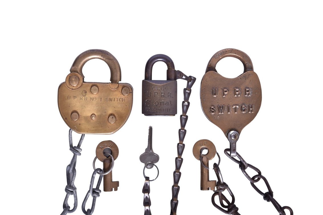 Three Union Pacific Railroad Locks - Corbin Signal, Adlake, Brass Switch