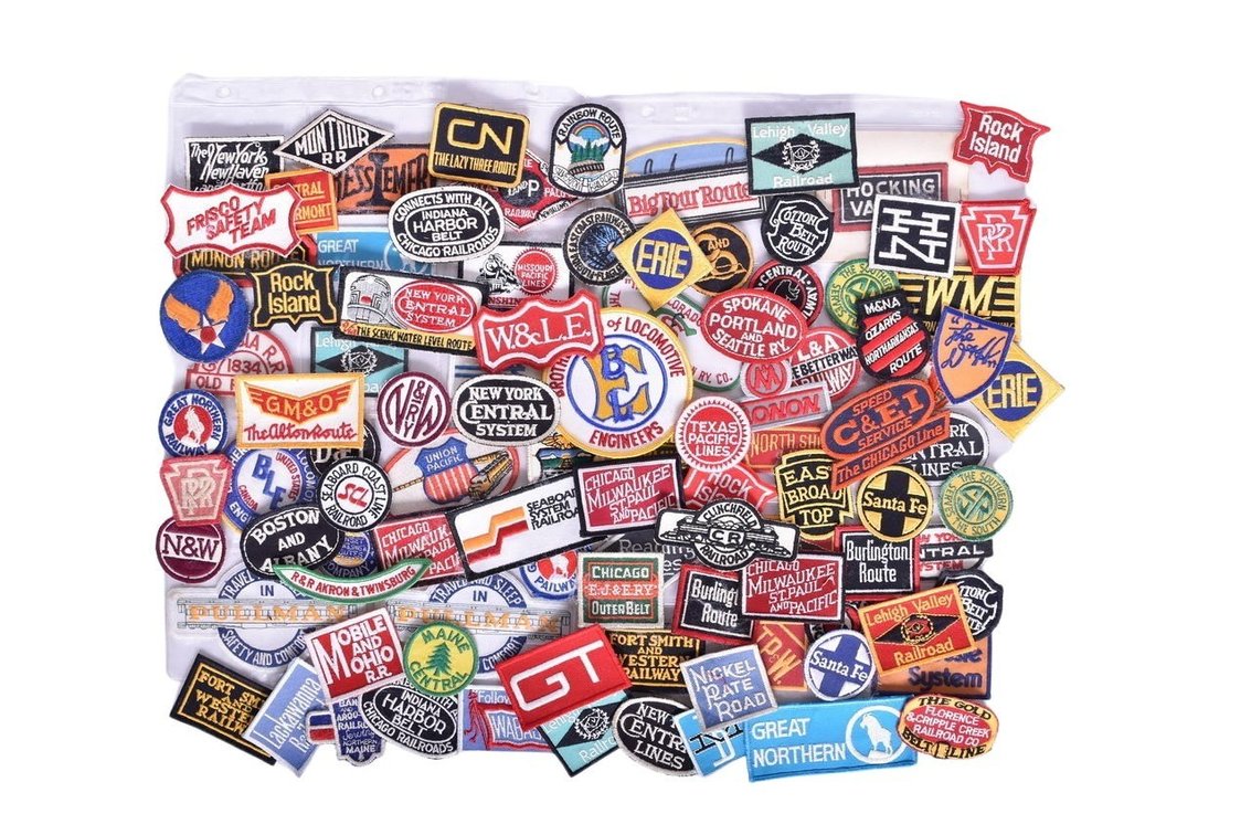 148 Cloth Railroad Patches - Norfolk and Western, Great Northern Railway, Western Maryland, Missouri Pacific, GM&O, B&O and more.