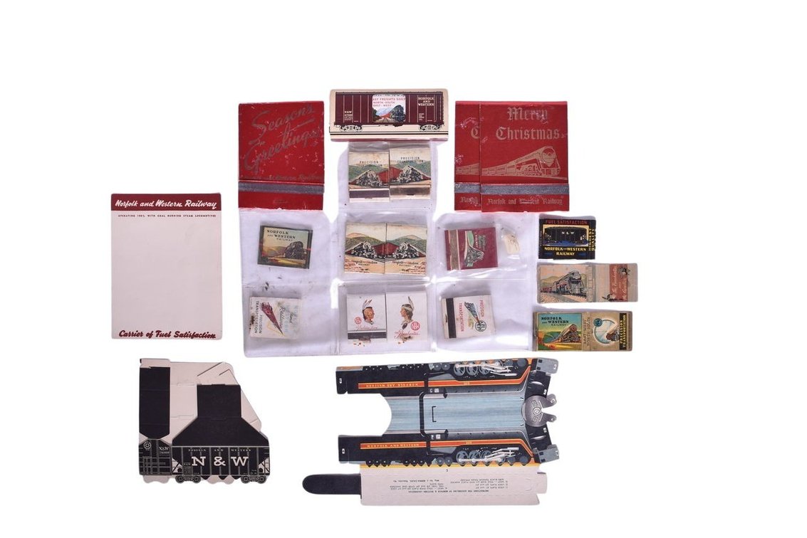 Group of Norfolk And Southern Smoking Ephemera - Original Master Sleeve of Match Books, 3 Christmas Match Books, Match Book Holders, etc.