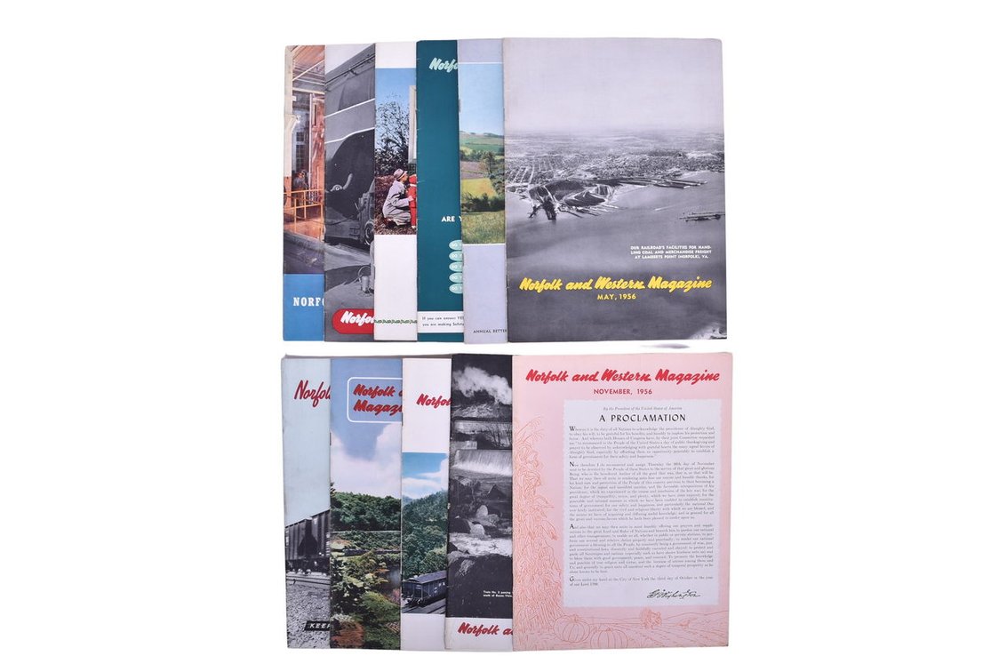 Group of Eleven Norfolk And Western Magazines from years 1950-1959.