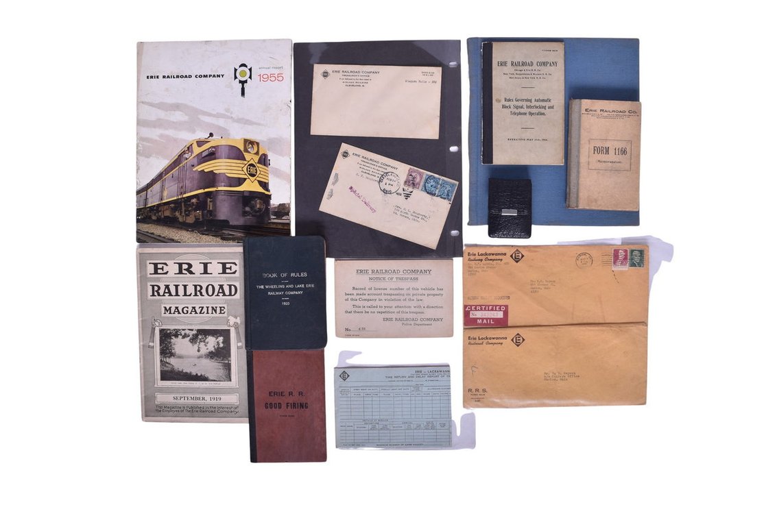 Group Of Erie Railroad Items Including; Paper Ephemera And Employee Safety Nail Clipping Set