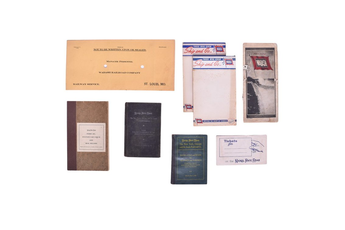 Eight Pieces Of Nickel Plate Road And Wabash Paper Ephemera- Nickel Plate Road Station Car Check, Rule Books, Wabash Paper Pads etc.