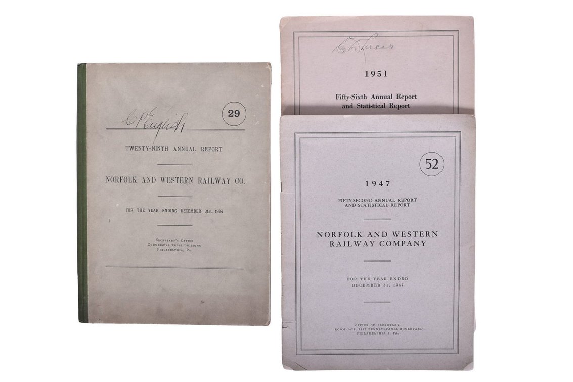 Group of Three Norfolk And Western Railway Company Annual And Statistical Reports- Years 1924, 1947 And 1951