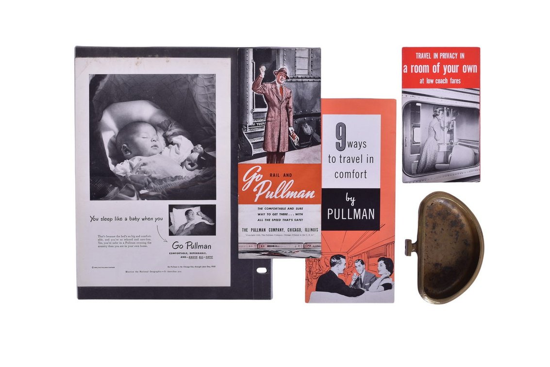Group Of Pullman Company Items- Three Travel Brochures, Magazine Advertisement And A Brass Ashtray