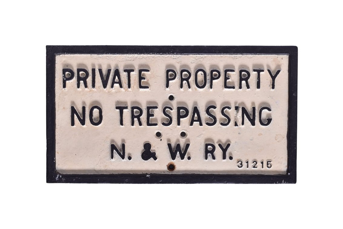 Cast Iron Norfolk and Western Railway No Trespassing Sign