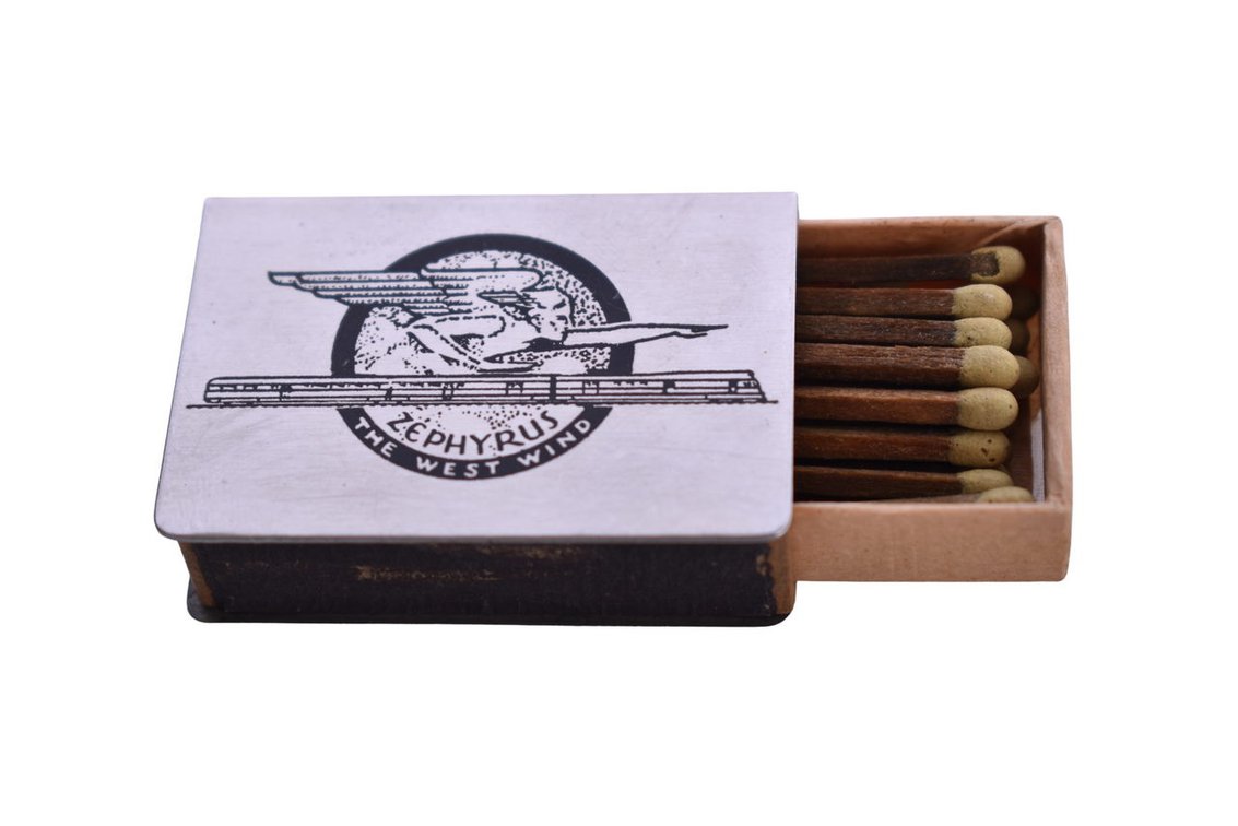 1934 Burlington Zephyrus Streamline Train Stainless Steel Match Box Holder