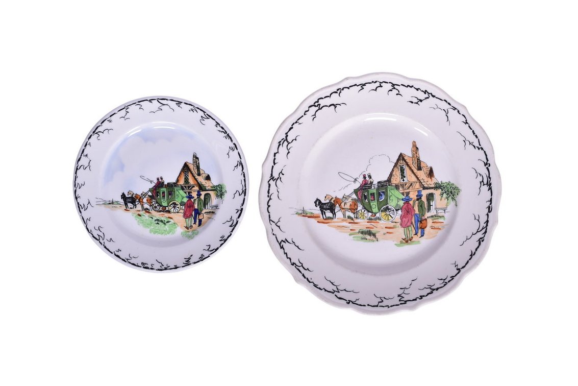 Two Norfolk & Western Hotel Roanoke Coach And Four Pattern Restaurant Plates from 1940's And 1950's