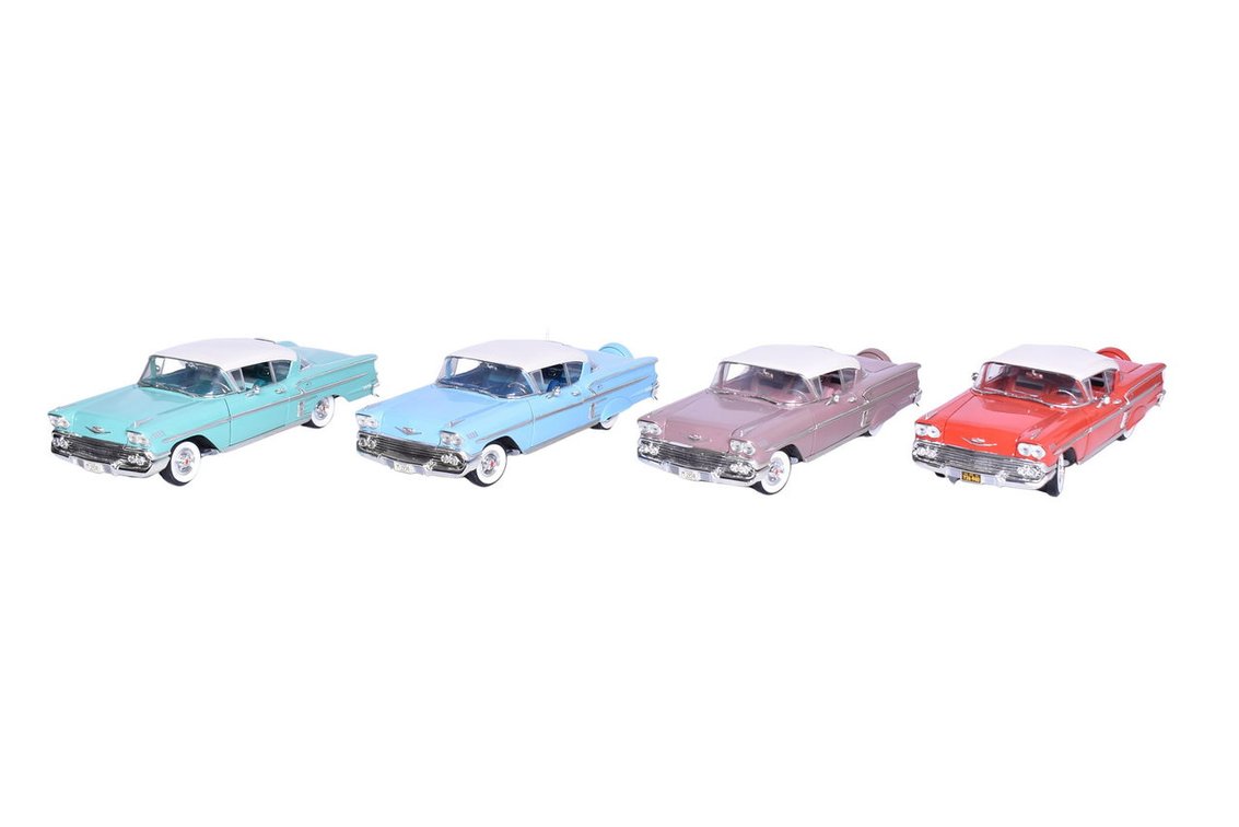 Four American Muscle 1:18 Die Cast 1958 Chevy Impala Model Cars