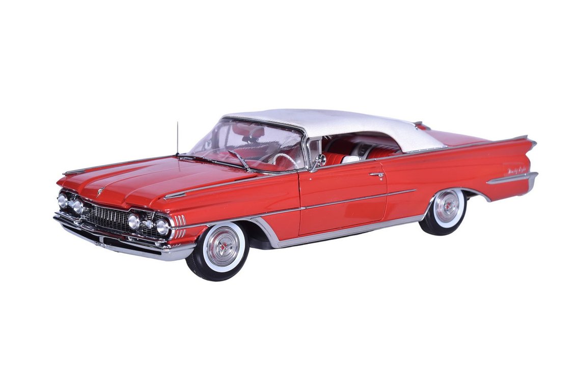 Sun Star 1:18 Die Cast 1959 Oldsmobile 98 Convertible Car Model - Polaris White, Cardinal Red