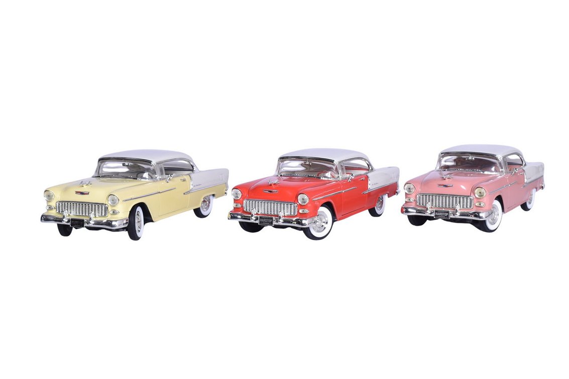 Three ERTL American Muscle 1:18 Die Cast 1955 Chevy Bel Air Two Tone Models