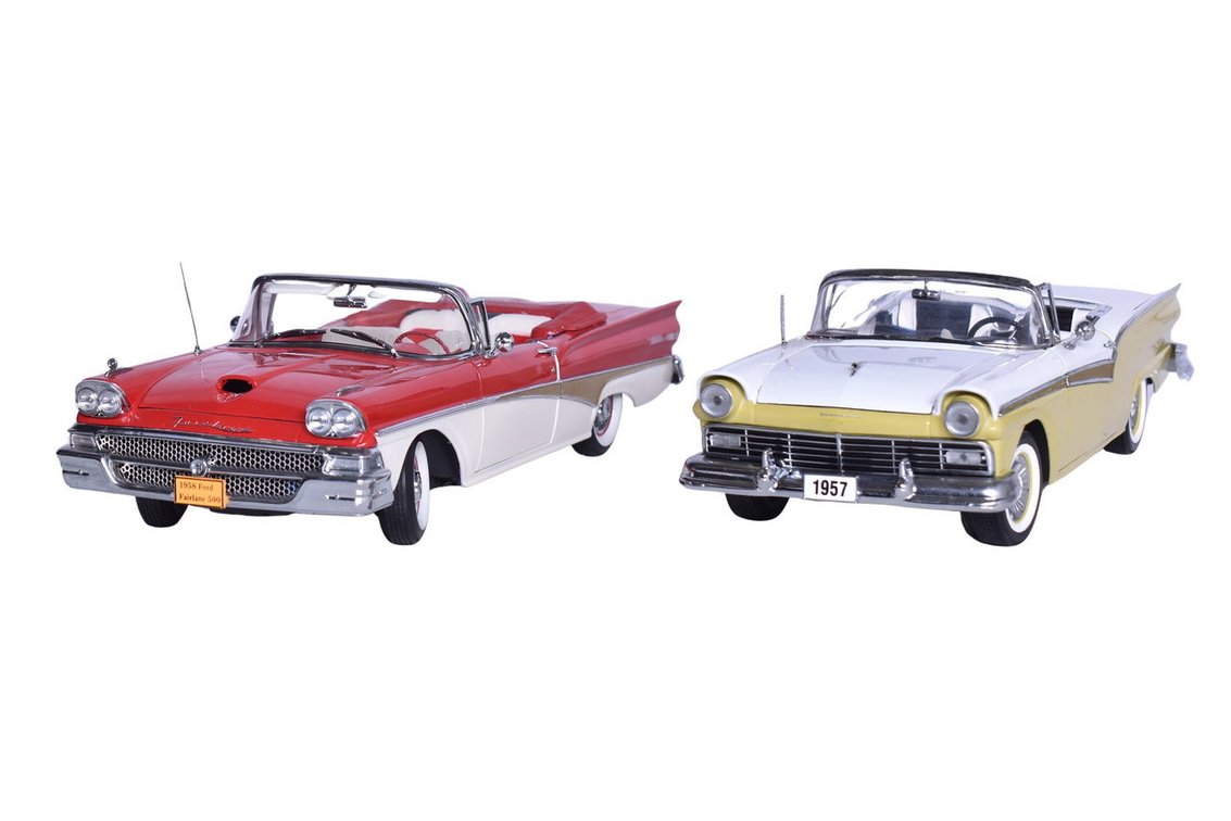 Two Sun Star 1:18 Die Cast 1950s Ford Fairlane Models - '58 Fairlane & '57 Skyliner
