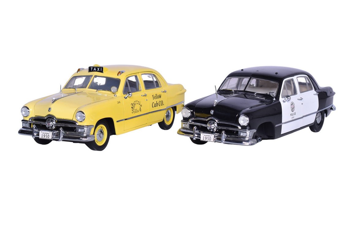 Two USA Models 1:18 Die Cast 1950 Ford Models - Police and Taxi