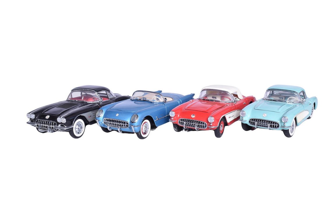 Four Franklin Mint 1:24 Die Cast 1950s Chevy Corvette