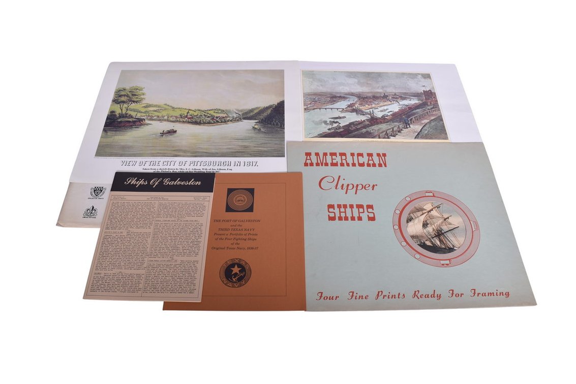 Seventeen Nautical Art Prints - American Clipper Ships, Navy Fighting Ships, Port of Galveston, and More
