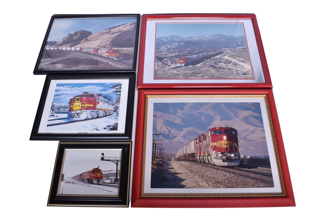 Five Framed Santa Fe Railroad Photos, Art Print