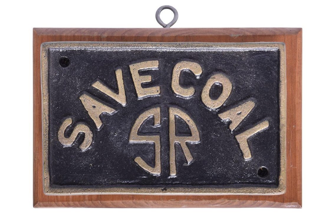 Cast Iron Replica Save Coal Southern Railway Sign With Wood Mount