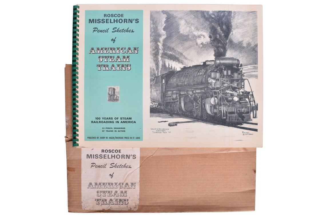 1976 Roscoe Misselhorn's Pencil Sketches Of American Steam Trains Book With Original Boxing