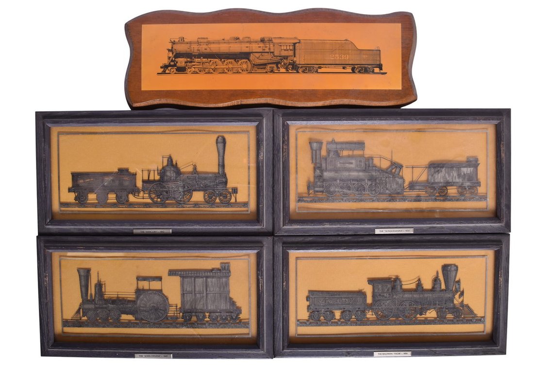 Four Piece Sterling Silver Franklin Mint Collection And One Decorative Wood Train Picture