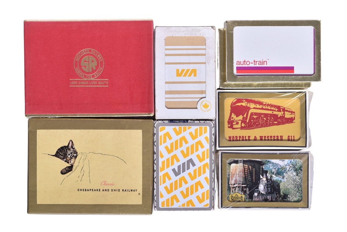 Group Of Ten Decks Of Playing Cards- Auto-Train, VIV, Norfolk & Western, The Durango & Silverton Narrow Gauge Railroad, Southern Railway, Chesapeake & Ohio Railway