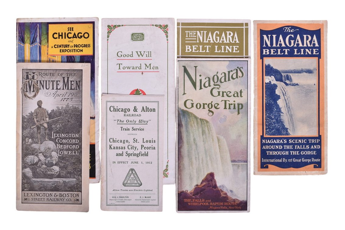 Group Of Seven Railroad Brochures- Niagara Belt Line, Great Gorge Route, Empire United Railways, Lexington & Boston Street Railway Co., Chicago & Alton Railroad, Chicago Surface Lines