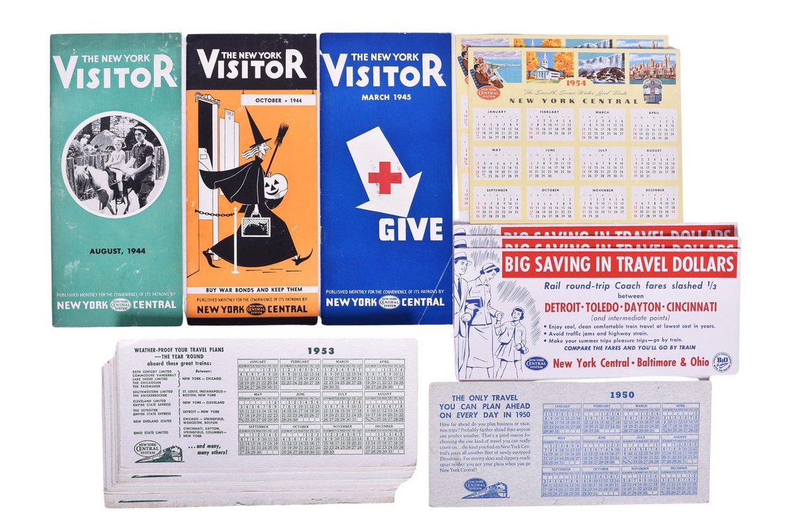 New York Central System Railroad Paper Ephemera Group- 1944 Visitor Brochures, Desk Calendars, Etc.
